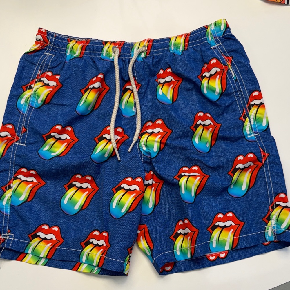 MC 2 Blue swim Shorts with Colorful Tongue Print